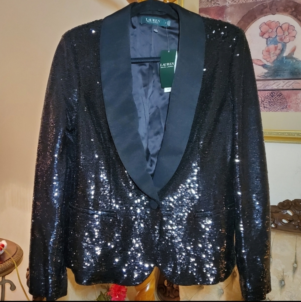 Ralph Lauren Black Sequin Blazer Jacket